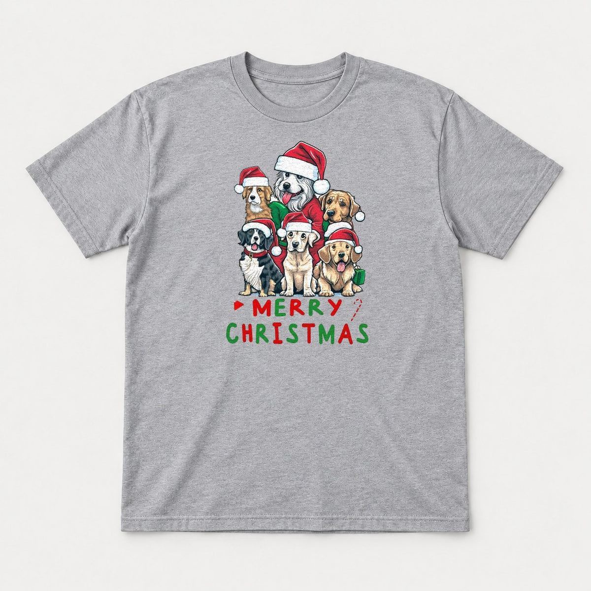 Merry Christmas Dogs in Santa Hats Graphic T-Shirt & Sweatshirt - Tshirt Sport Grey Front