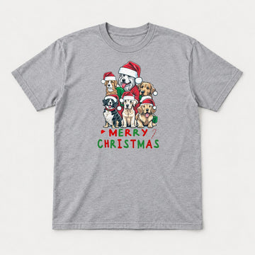 Merry Christmas Dogs in Santa Hats Graphic T-Shirt & Sweatshirt - Tshirt Sport Grey Front