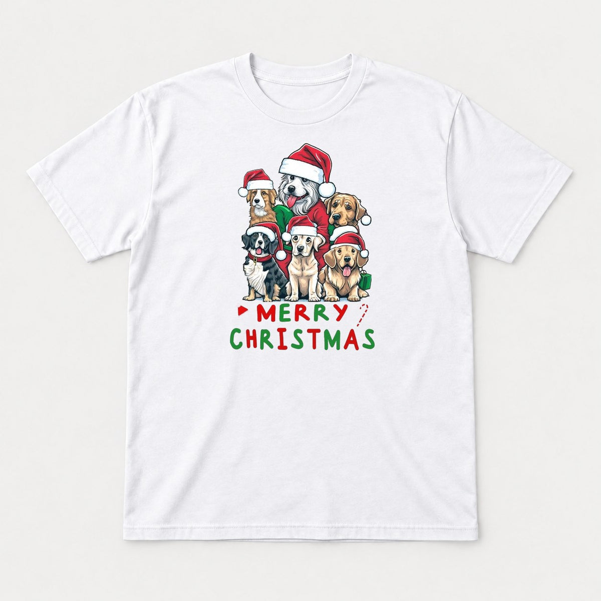 Merry Christmas Dogs in Santa Hats Graphic T-Shirt & Sweatshirt - Tshirt White Front
