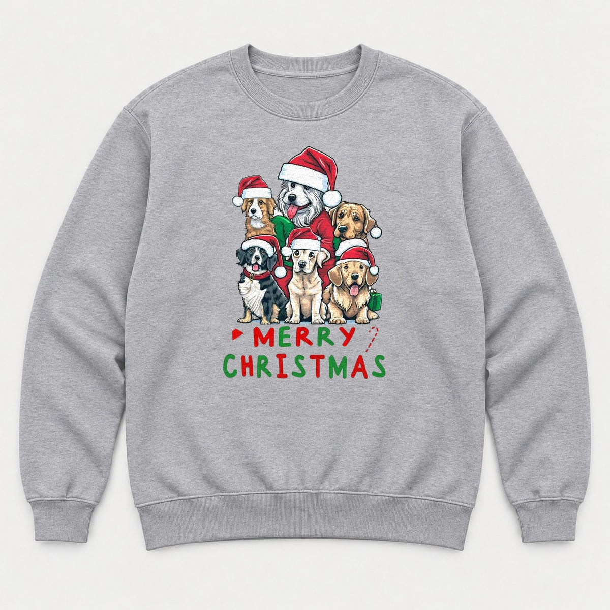 Merry Christmas Dogs in Santa Hats Graphic T-Shirt & Sweatshirt - Sweatshirt Sport Grey Front