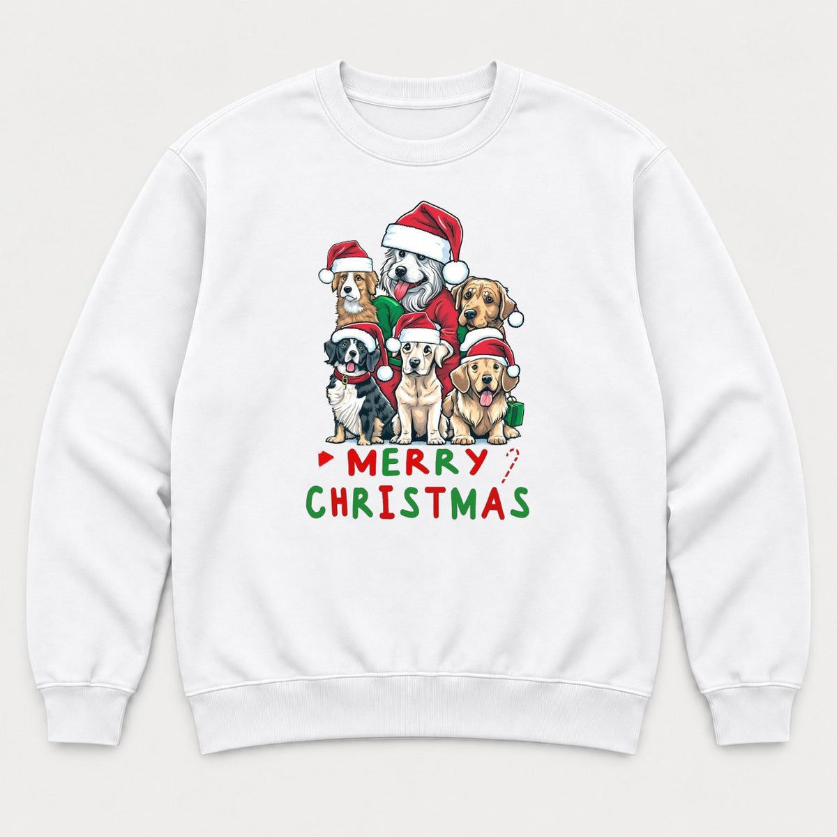 Merry Christmas Dogs in Santa Hats Graphic T-Shirt & Sweatshirt - Sweatshirt White Front