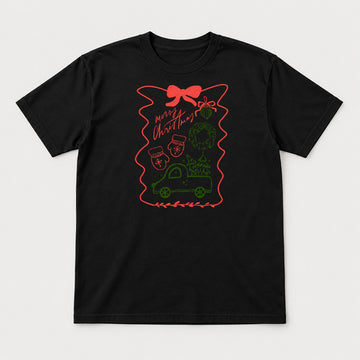 Merry Christmas Hand-Drawn Truck & Wreath Graphic T-Shirt & Sweatshirt - Tshirt Black Front