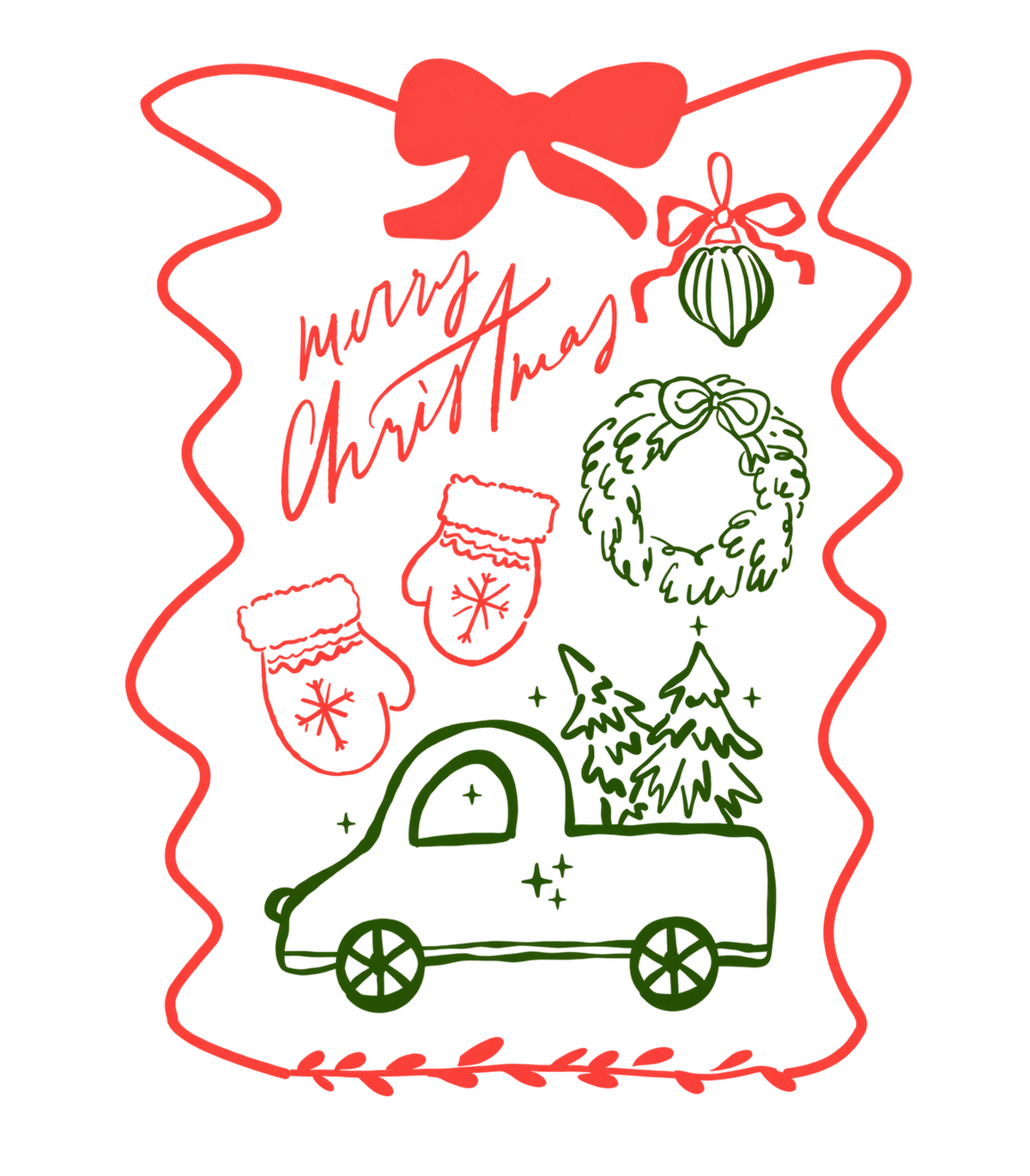 Merry Christmas Hand-Drawn Truck & Wreath Graphic T-Shirt & Sweatshirt - print file Front
