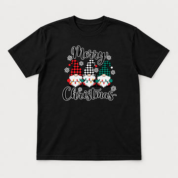Merry Christmas Plaid Gnomes Graphic T-Shirt & Sweatshirt - Tshirt Black Front