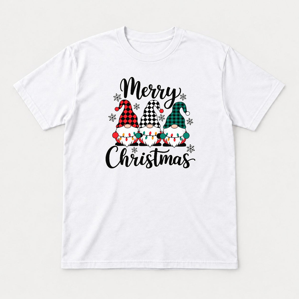 Merry Christmas Plaid Gnomes Graphic T-Shirt & Sweatshirt - Tshirt White Front