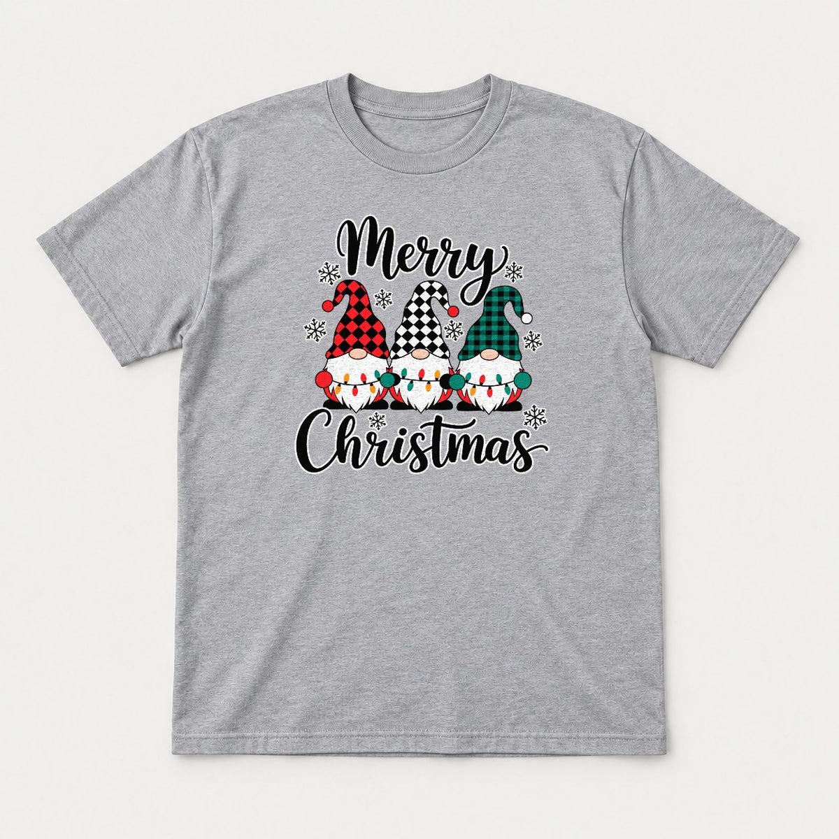 Merry Christmas Plaid Gnomes Graphic T-Shirt & Sweatshirt - Tshirt Sport Grey Front