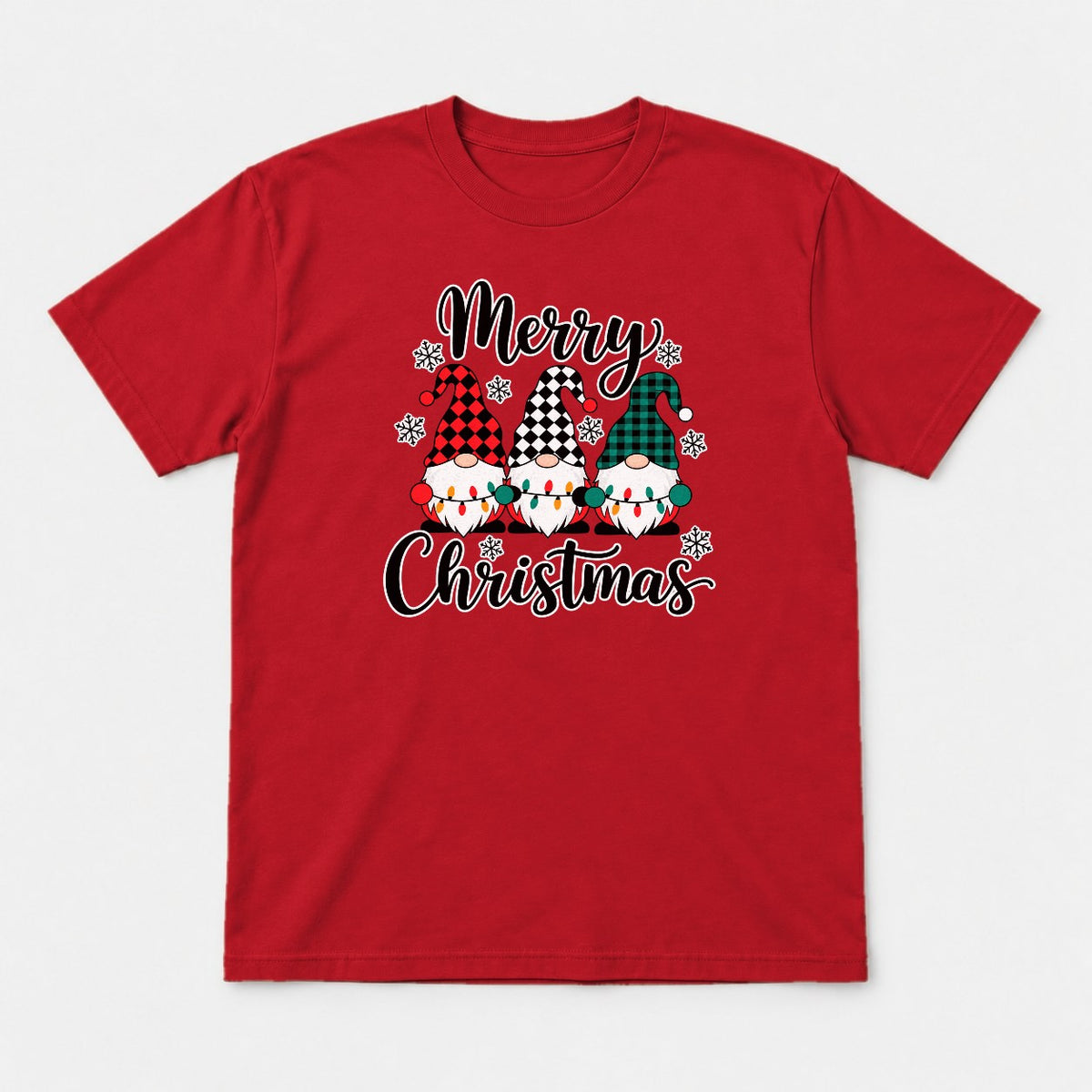 Merry Christmas Plaid Gnomes Graphic T-Shirt & Sweatshirt - Tshirt Red Front