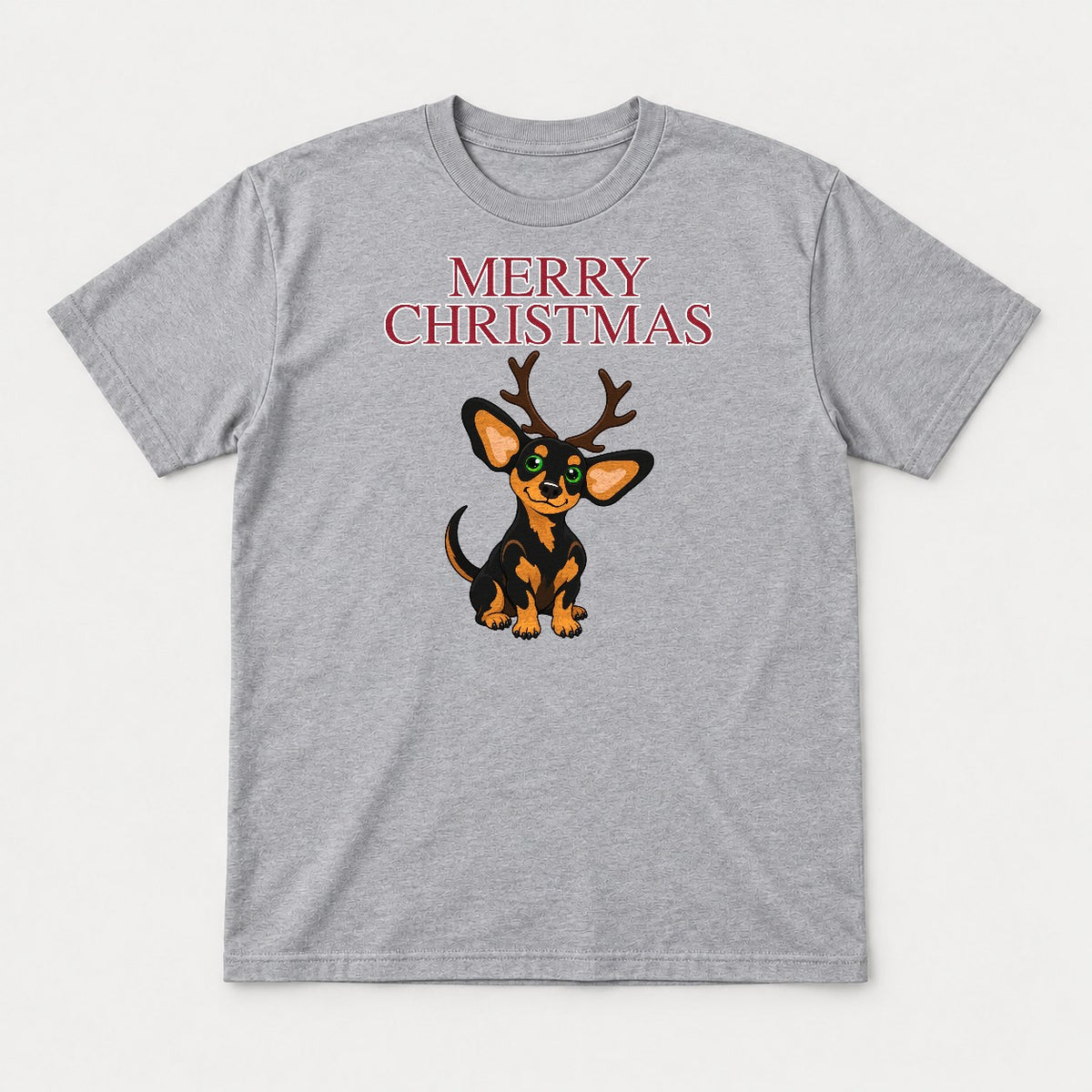 Merry Christmas Reindeer Antlers Dachshund Graphic T-Shirt & Sweatshirt - Tshirt Sport Grey Front
