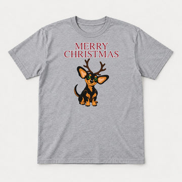 Merry Christmas Reindeer Antlers Dachshund Graphic T-Shirt & Sweatshirt - Tshirt Sport Grey Front