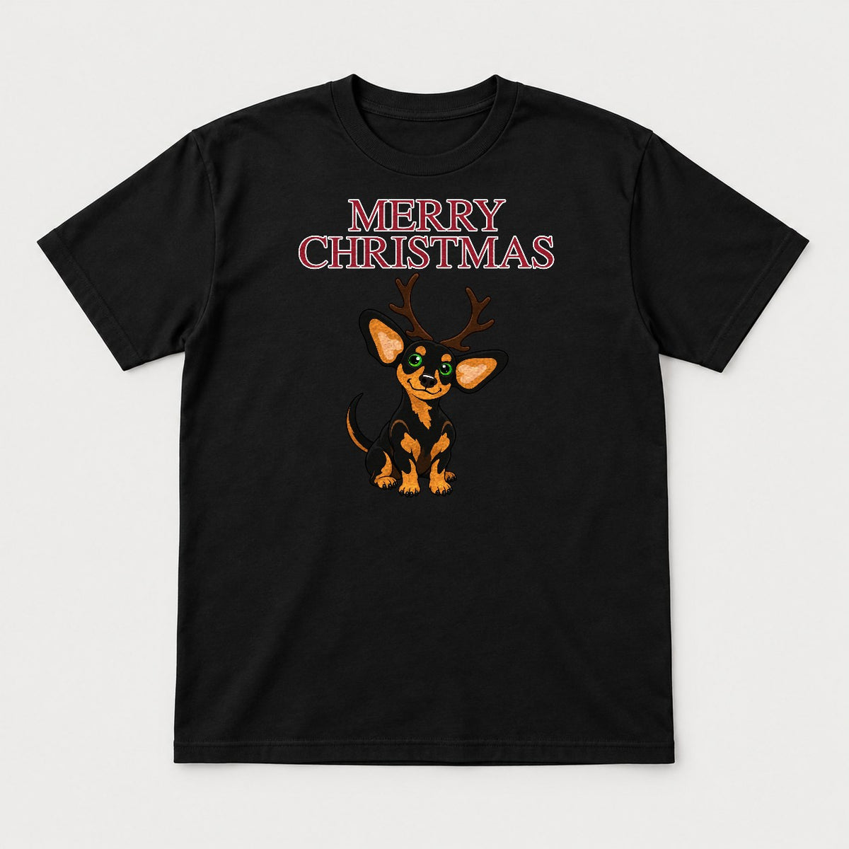 Merry Christmas Reindeer Antlers Dachshund Graphic T-Shirt & Sweatshirt - Tshirt Black Front