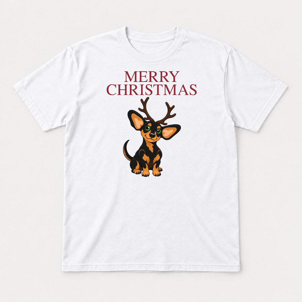 Merry Christmas Reindeer Antlers Dachshund Graphic T-Shirt & Sweatshirt - Tshirt White Front