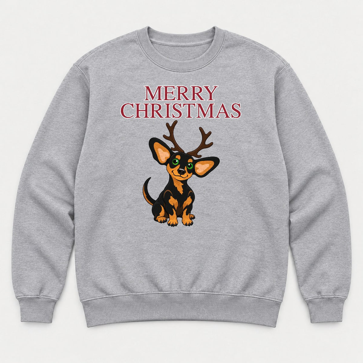 Merry Christmas Reindeer Antlers Dachshund Graphic T-Shirt & Sweatshirt - Sweatshirt Sport Grey Front