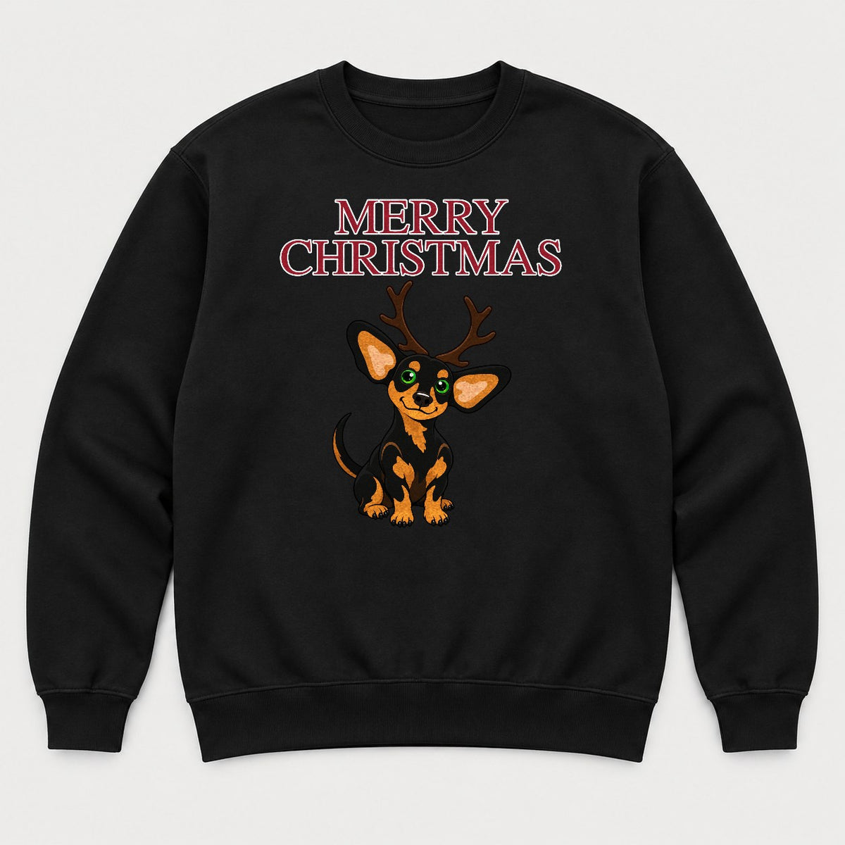 Merry Christmas Reindeer Antlers Dachshund Graphic T-Shirt & Sweatshirt - Sweatshirt Black Front