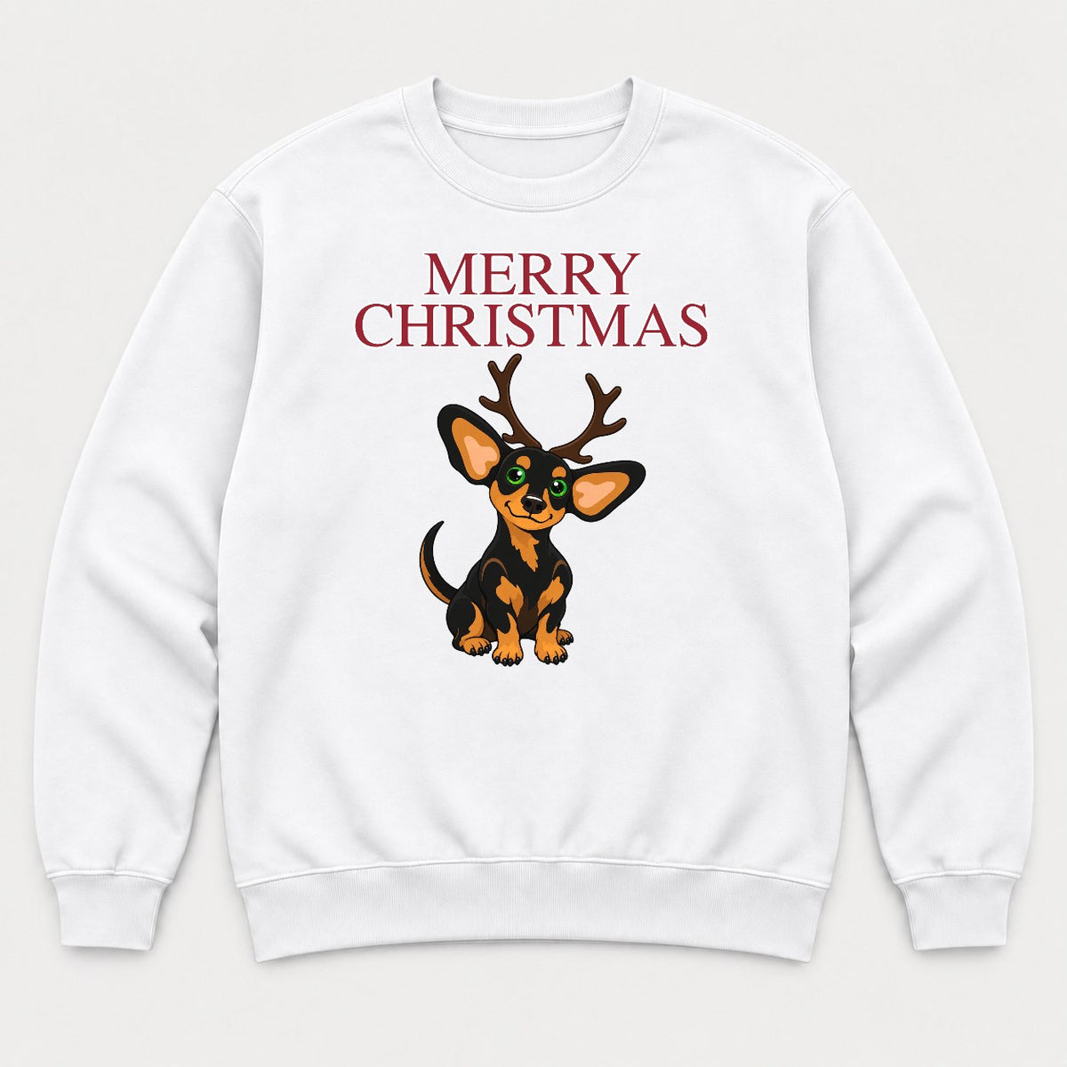 Merry Christmas Reindeer Antlers Dachshund Graphic T-Shirt & Sweatshirt - Sweatshirt White Front