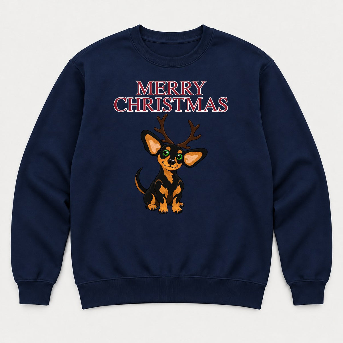 Merry Christmas Reindeer Antlers Dachshund Graphic T-Shirt & Sweatshirt - Sweatshirt Navy Front