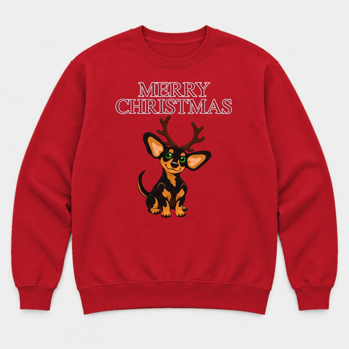 Merry Christmas Reindeer Antlers Dachshund Graphic T-Shirt & Sweatshirt - Sweatshirt Red Front