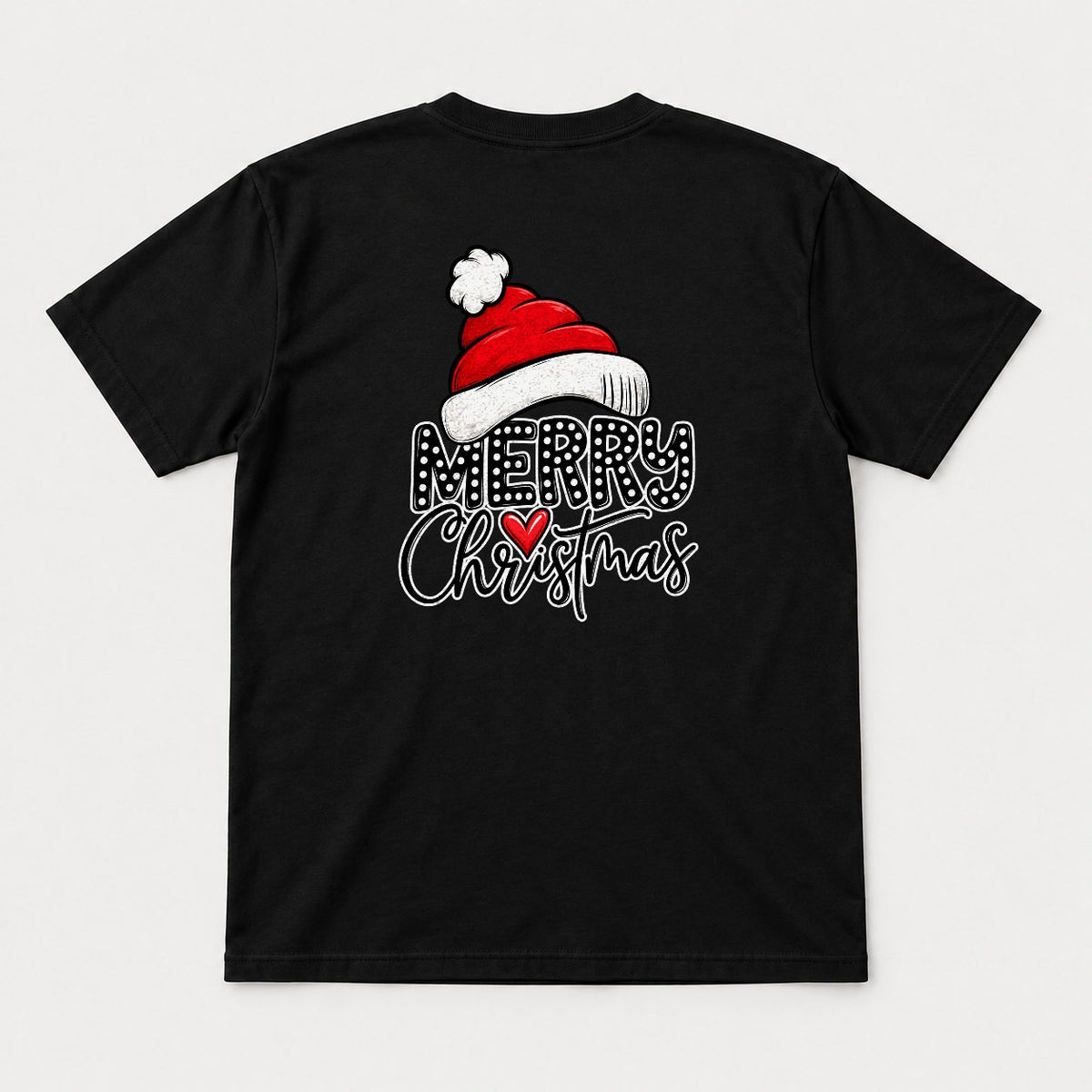 Merry Christmas Santa Hat Polka Dot Heart Graphic T-Shirt & Sweatshirt - Tshirt Black Back
