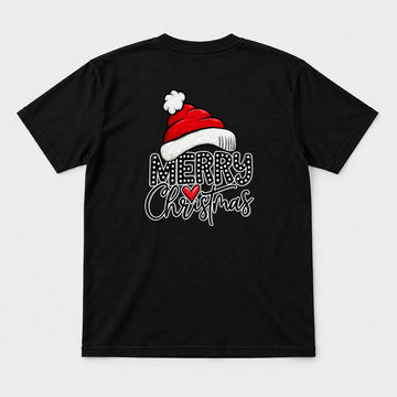Merry Christmas Santa Hat Polka Dot Heart Graphic T-Shirt & Sweatshirt - Tshirt Black Back