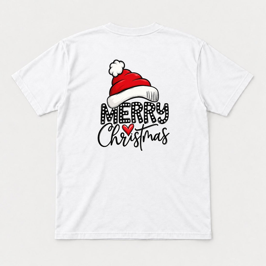 Merry Christmas Santa Hat Polka Dot Heart Graphic T-Shirt & Sweatshirt - Tshirt Black Back