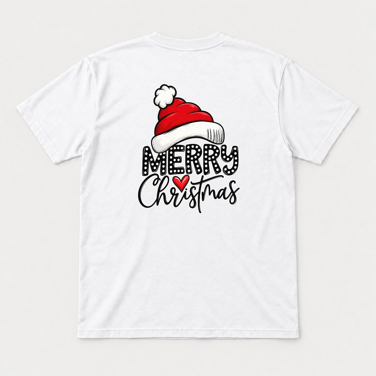 Merry Christmas Santa Hat Polka Dot Heart Graphic T-Shirt & Sweatshirt - Tshirt White Back