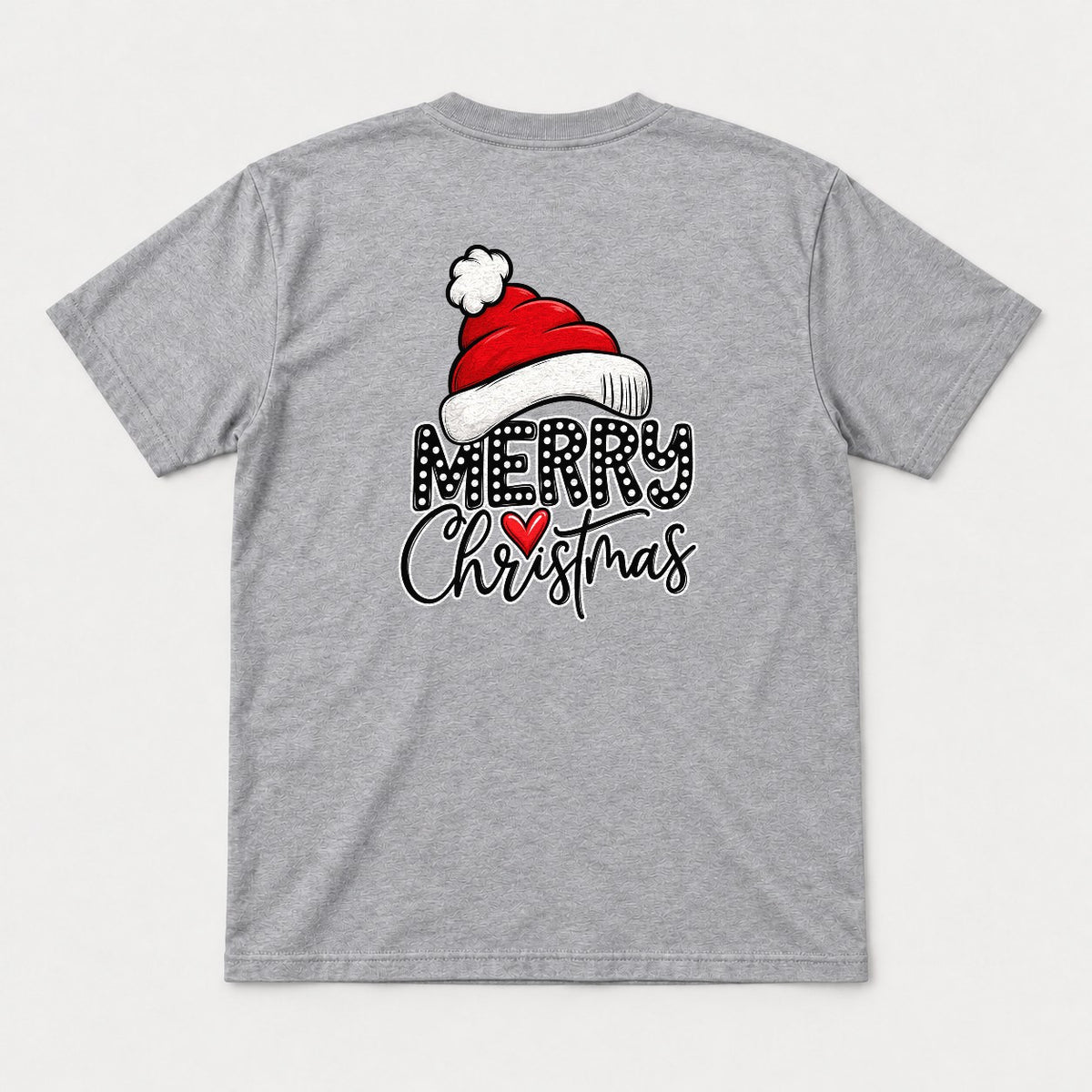 Merry Christmas Santa Hat Polka Dot Heart Graphic T-Shirt & Sweatshirt - Tshirt Sport Grey Back
