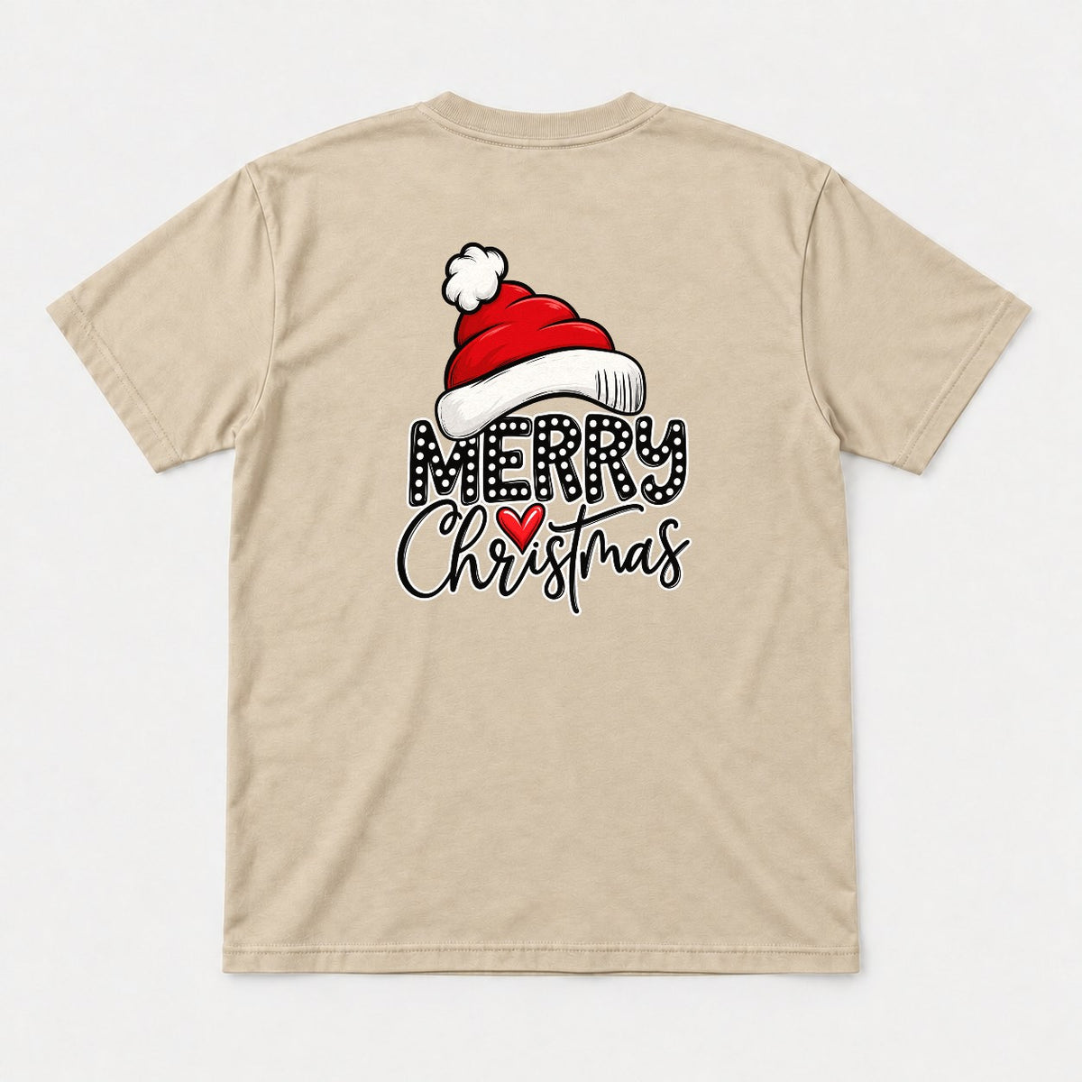 Merry Christmas Santa Hat Polka Dot Heart Graphic T-Shirt & Sweatshirt - Tshirt Sand Back