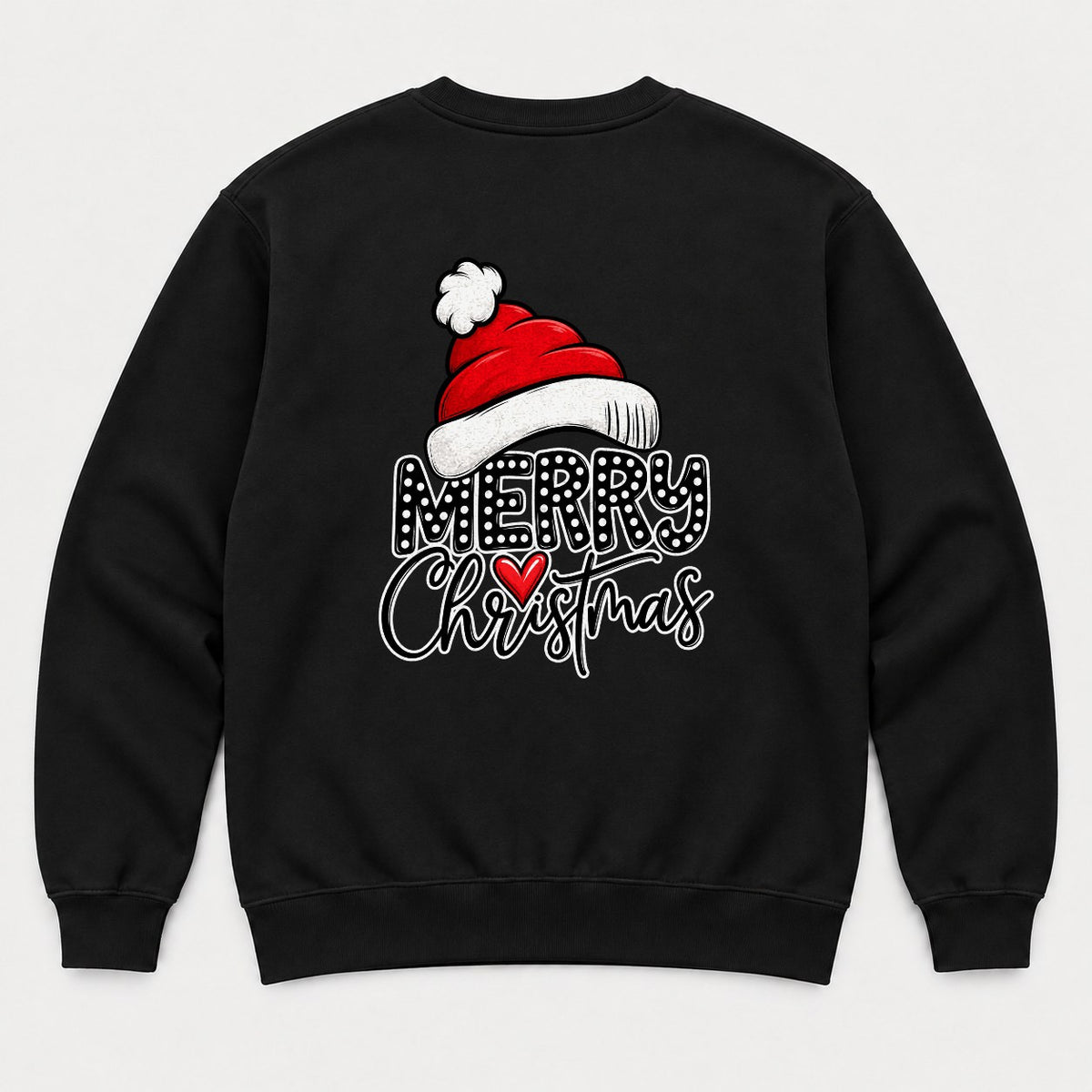 Merry Christmas Santa Hat Polka Dot Heart Graphic T-Shirt & Sweatshirt - Sweatshirt Black Back