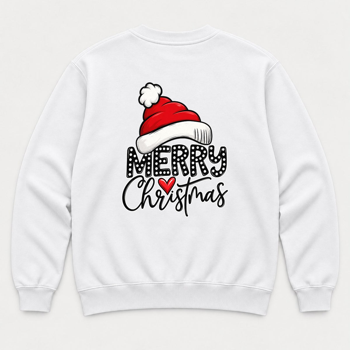 Merry Christmas Santa Hat Polka Dot Heart Graphic T-Shirt & Sweatshirt - Sweatshirt White Back