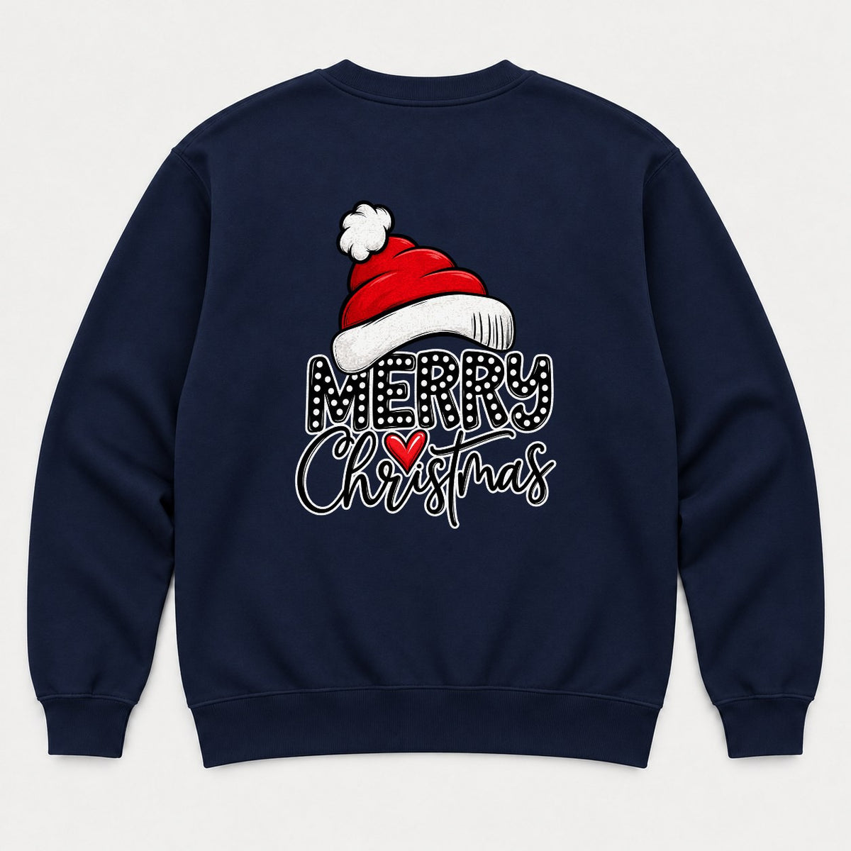Merry Christmas Santa Hat Polka Dot Heart Graphic T-Shirt & Sweatshirt - Sweatshirt Navy Back
