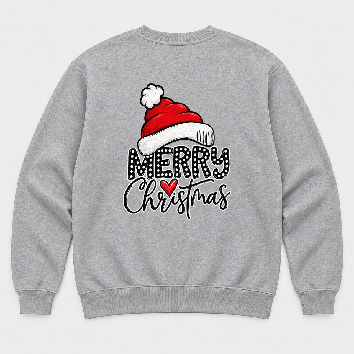 Merry Christmas Santa Hat Polka Dot Heart Graphic T-Shirt & Sweatshirt - Sweatshirt Sport Grey Back