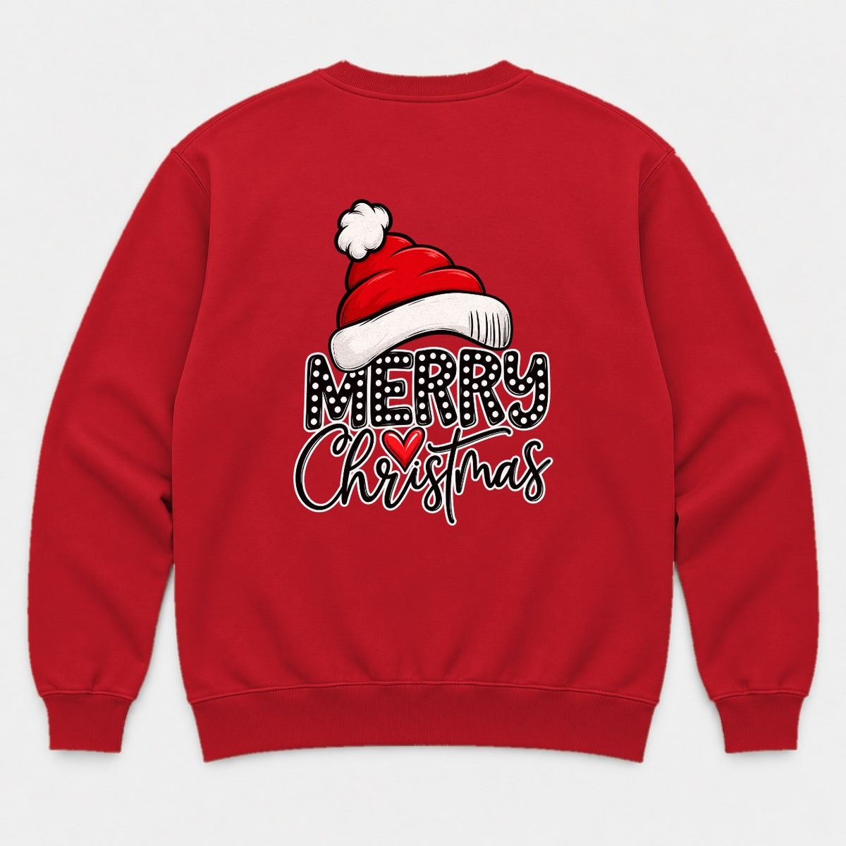 Merry Christmas Santa Hat Polka Dot Heart Graphic T-Shirt & Sweatshirt - Sweatshirt Red Back