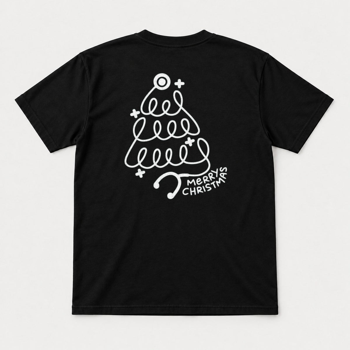 Merry Christmas Stethoscope Tree Graphic T-Shirt & Sweatshirt - Tshirt Black Back
