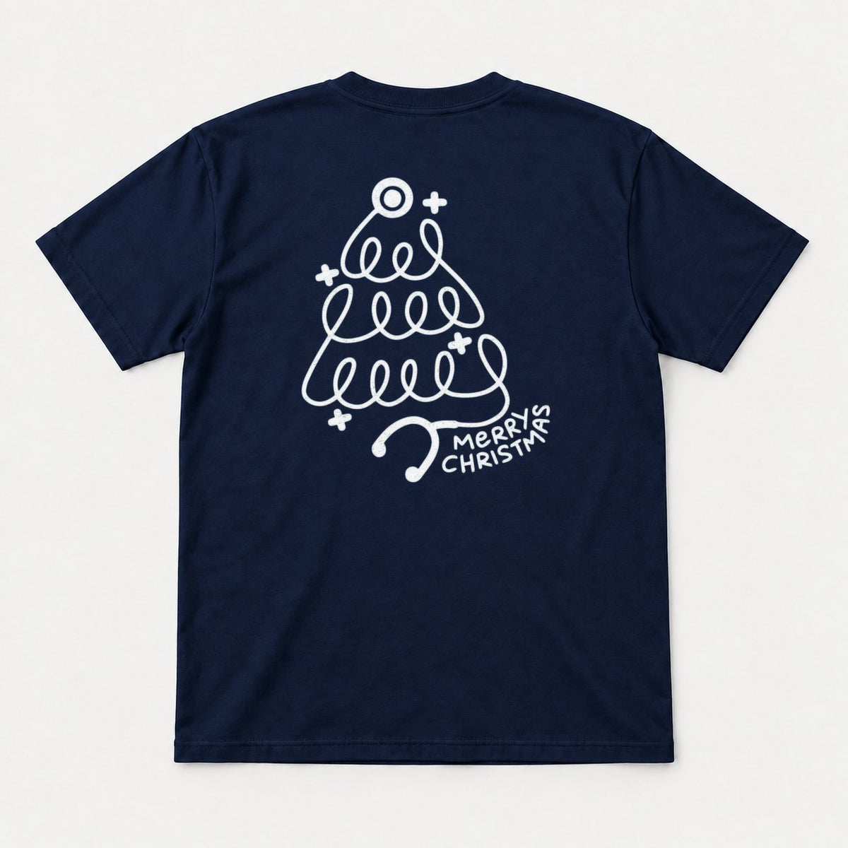Merry Christmas Stethoscope Tree Graphic T-Shirt & Sweatshirt - Tshirt Navy Back