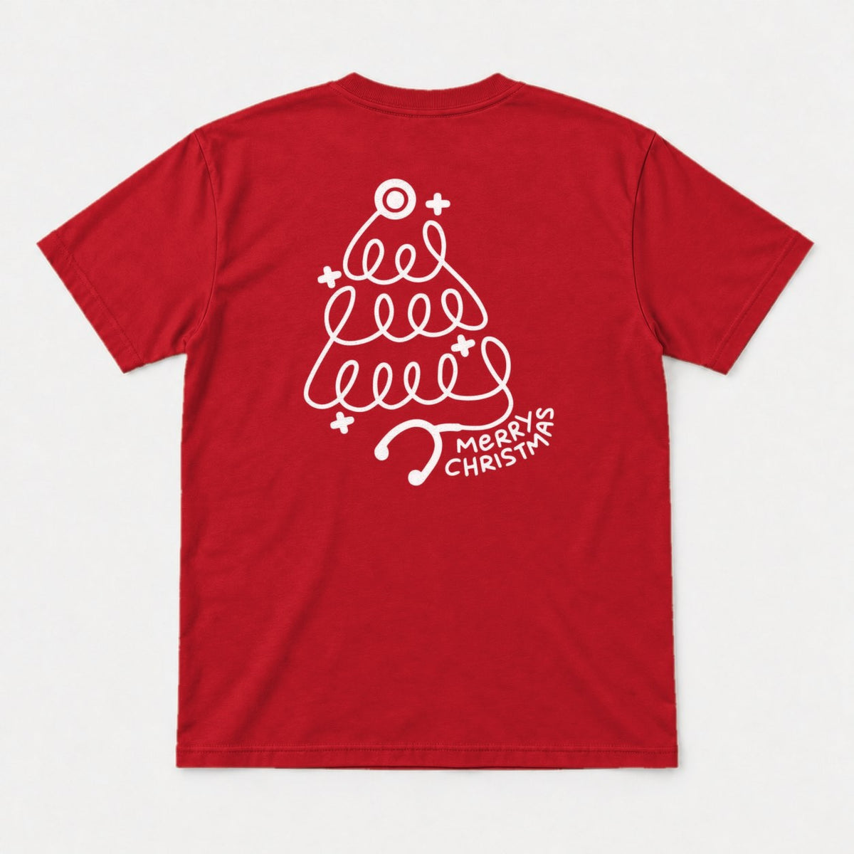 Merry Christmas Stethoscope Tree Graphic T-Shirt & Sweatshirt - Tshirt Red Back
