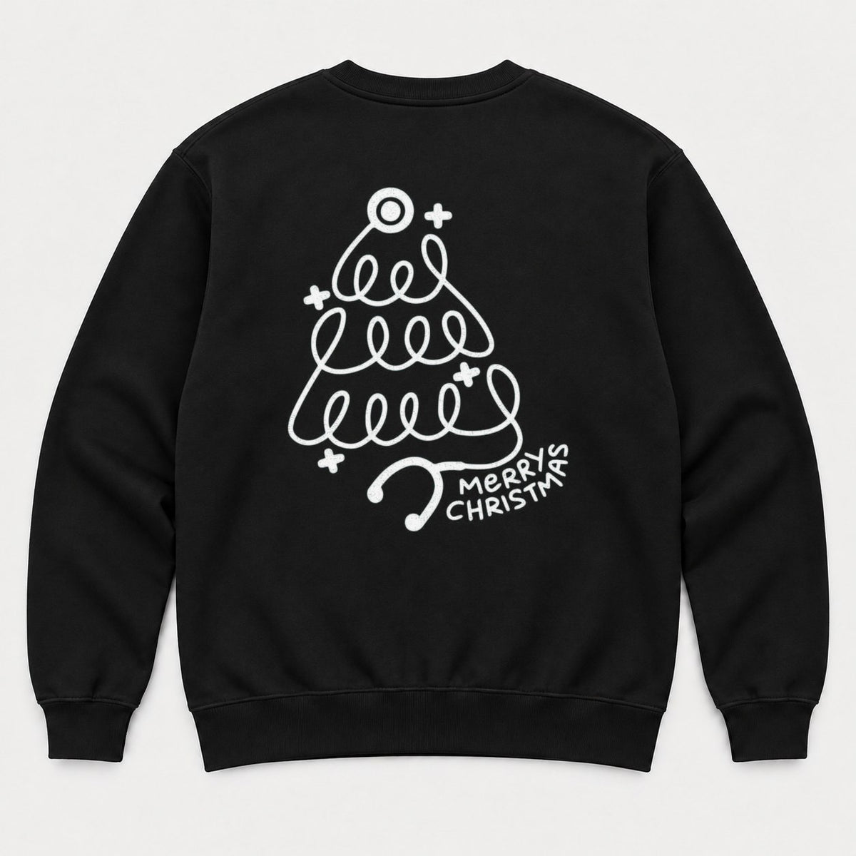 Merry Christmas Stethoscope Tree Graphic T-Shirt & Sweatshirt - Sweatshirt Black Back