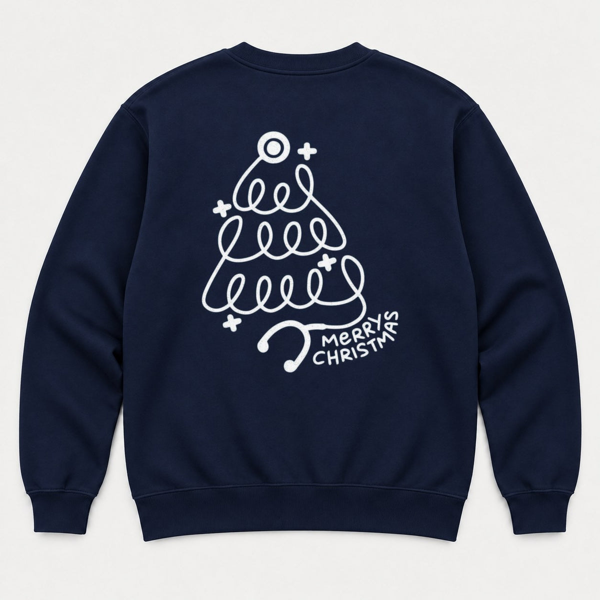 Merry Christmas Stethoscope Tree Graphic T-Shirt & Sweatshirt - Sweatshirt Navy Back