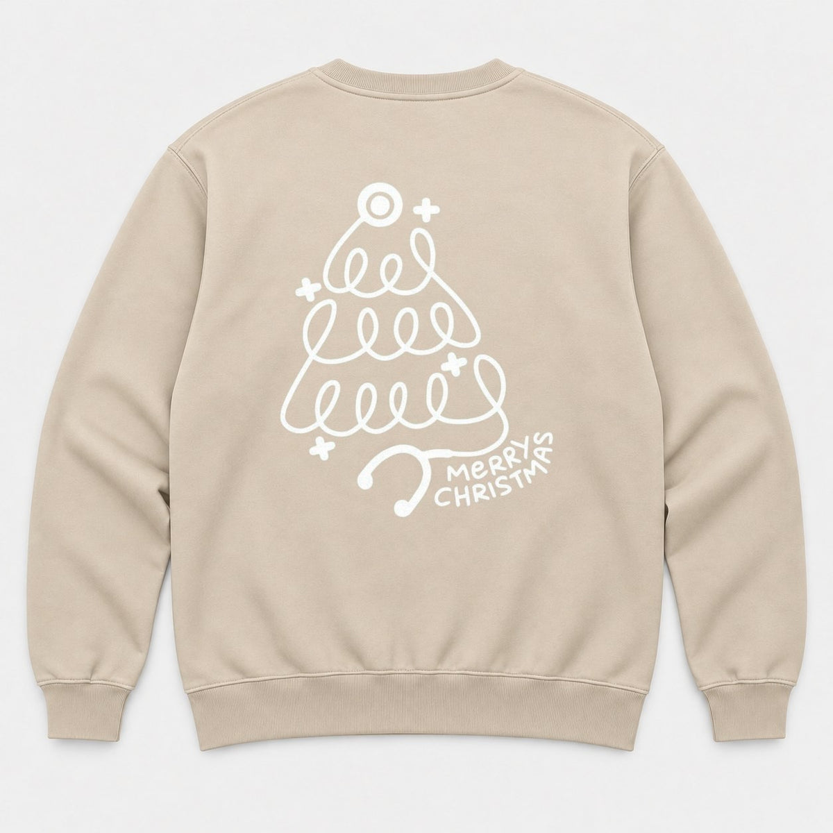 Merry Christmas Stethoscope Tree Graphic T-Shirt & Sweatshirt - Sweatshirt Sand Back