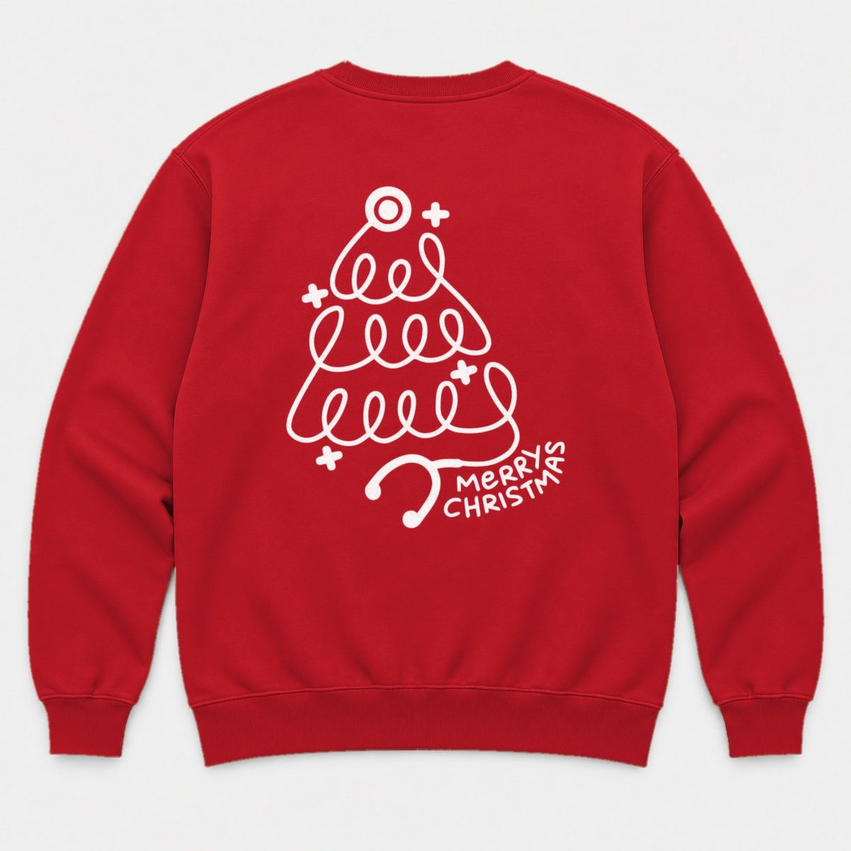 Merry Christmas Stethoscope Tree Graphic T-Shirt & Sweatshirt - Sweatshirt Red Back