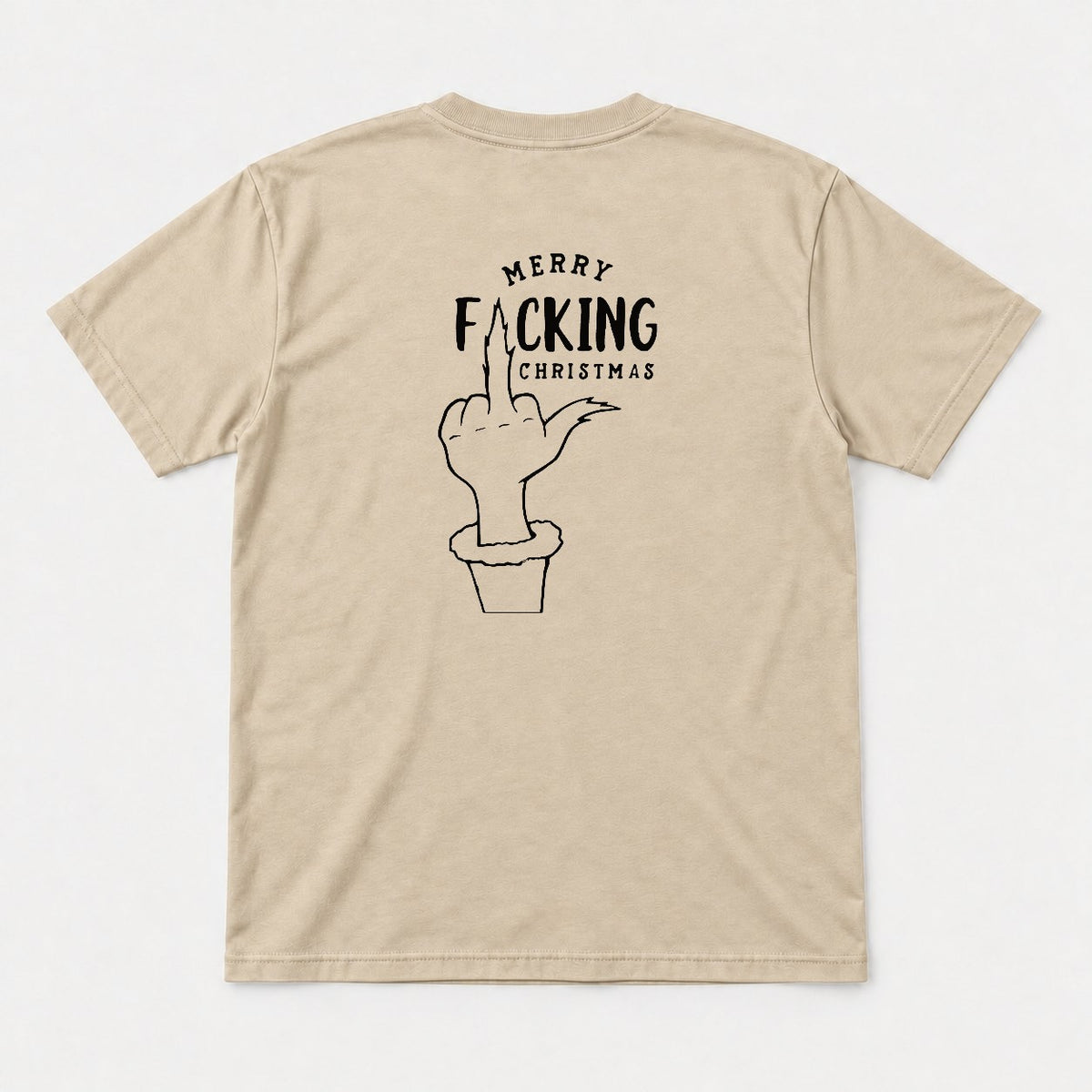 Merry F*cking Christmas Middle Finger Grinch-Style Hand Graphic T-Shirt & Sweatshirt - Tshirt Sand Back
