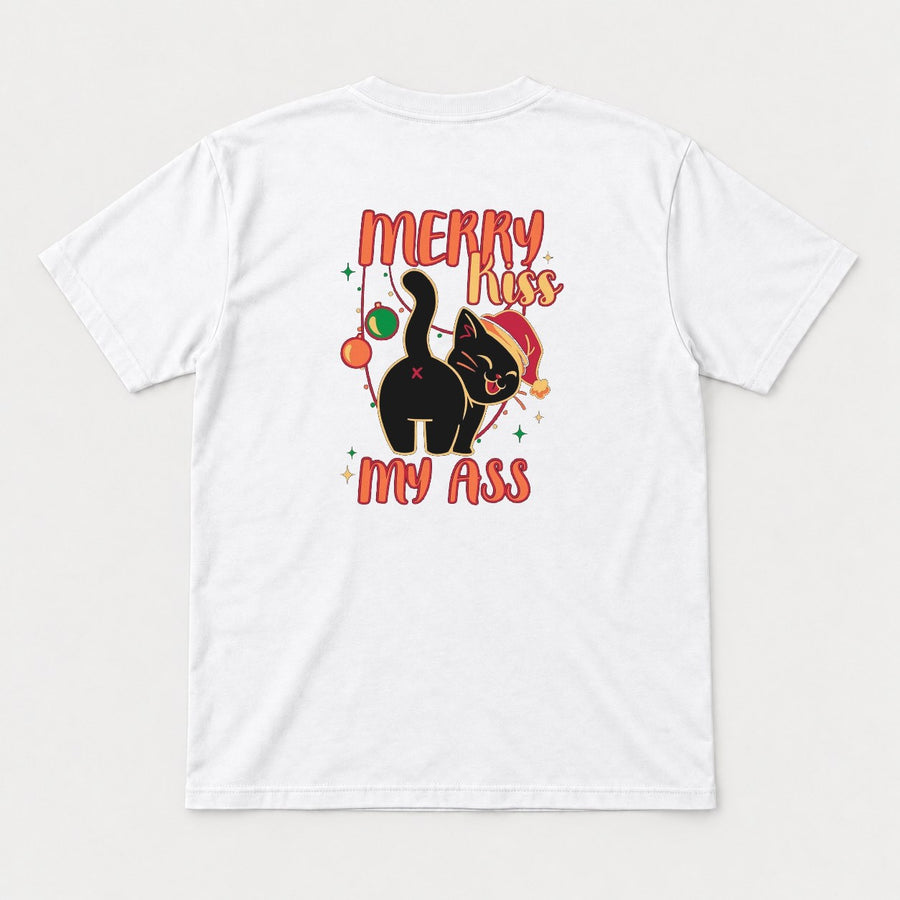 Merry Kiss My Ass Funny Black Cat Christmas Graphic T-Shirt & Sweatshirt