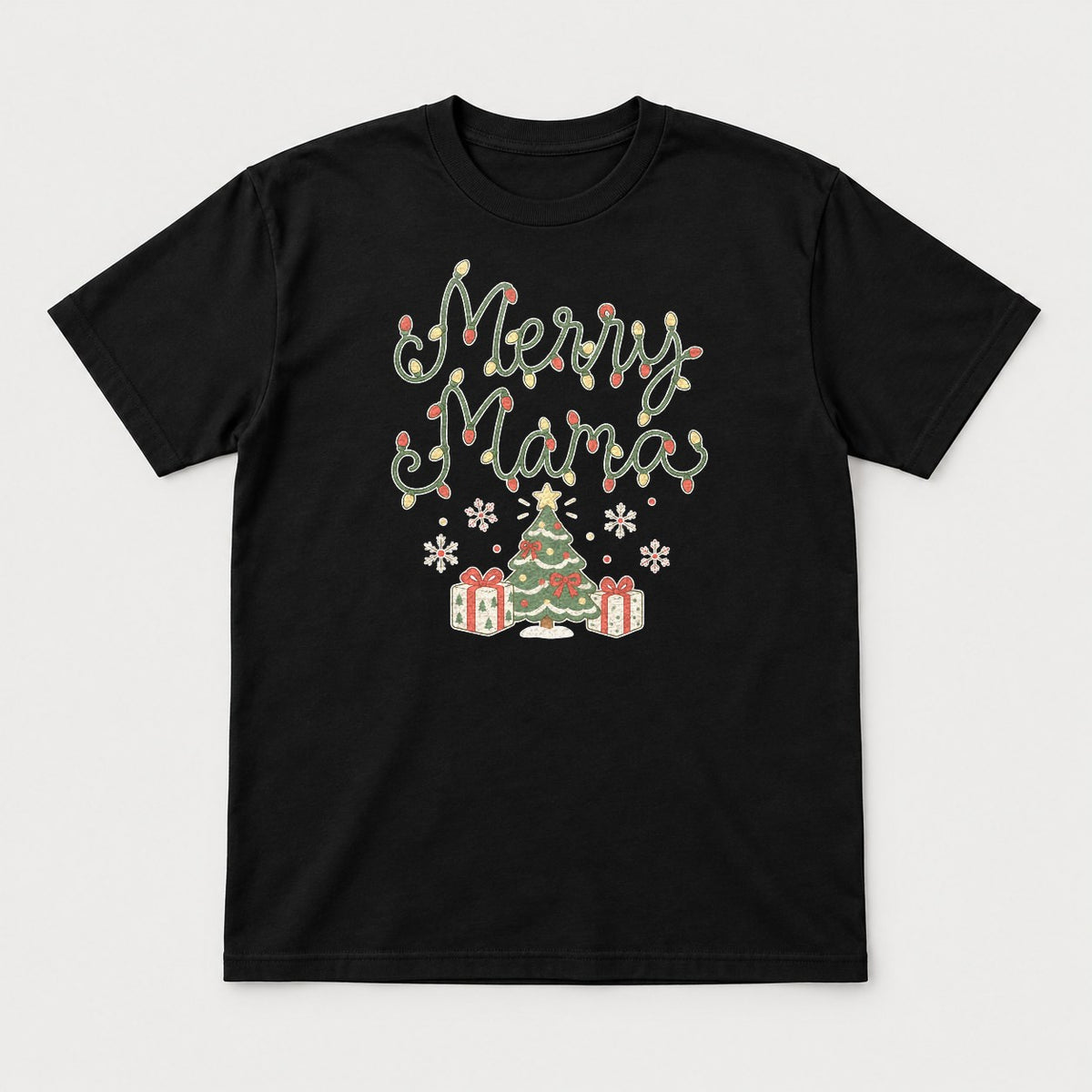 Merry Mama Christmas Lights Graphic T-Shirt & Sweatshirt - Tshirt Black Front