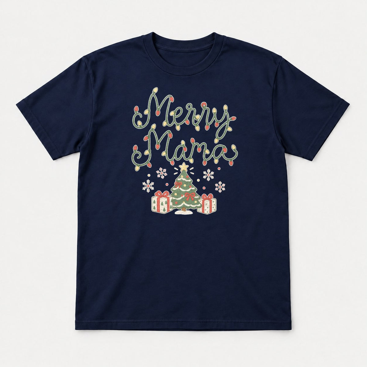 Merry Mama Christmas Lights Graphic T-Shirt & Sweatshirt - Tshirt Navy Front