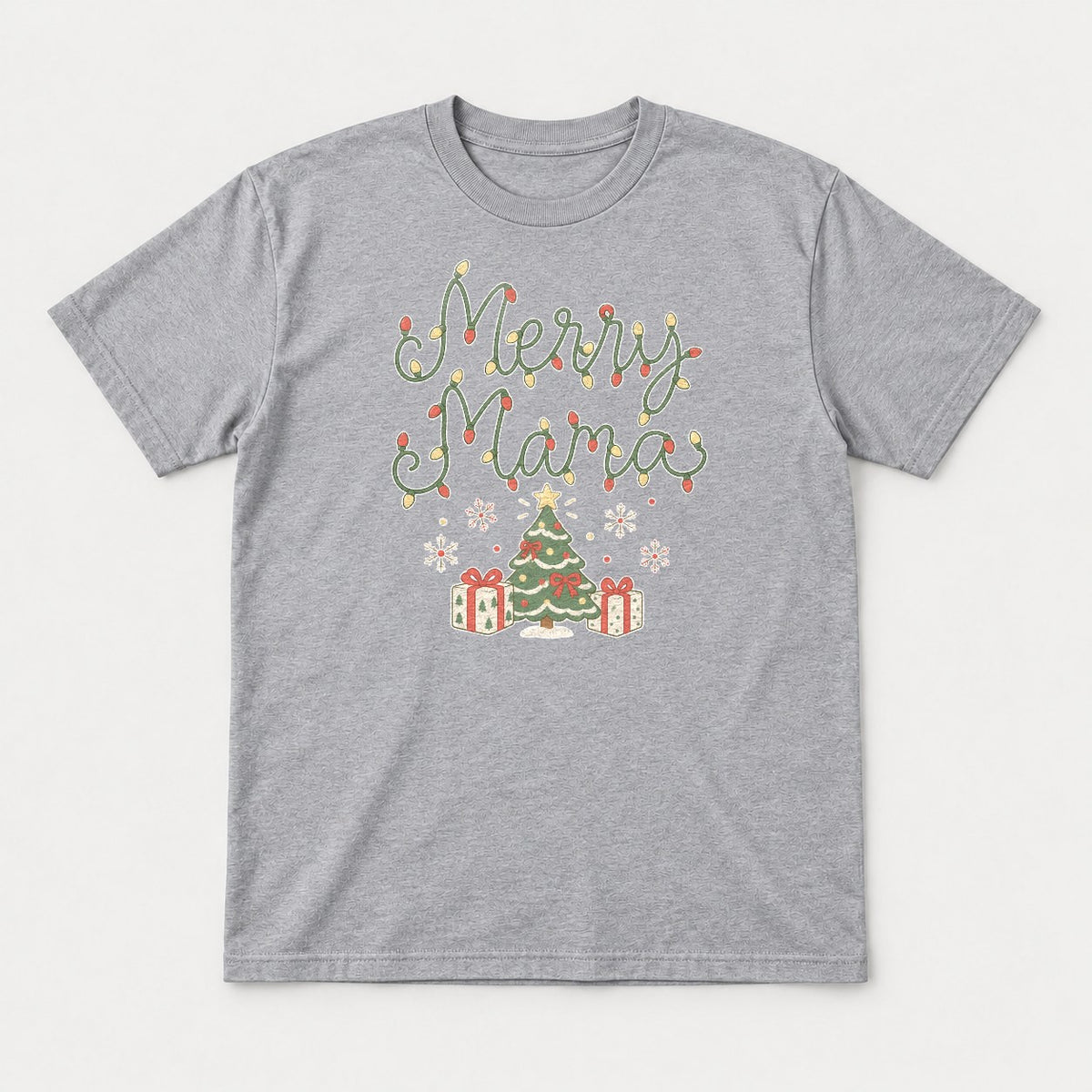 Merry Mama Christmas Lights Graphic T-Shirt & Sweatshirt - Tshirt Sport Grey Front