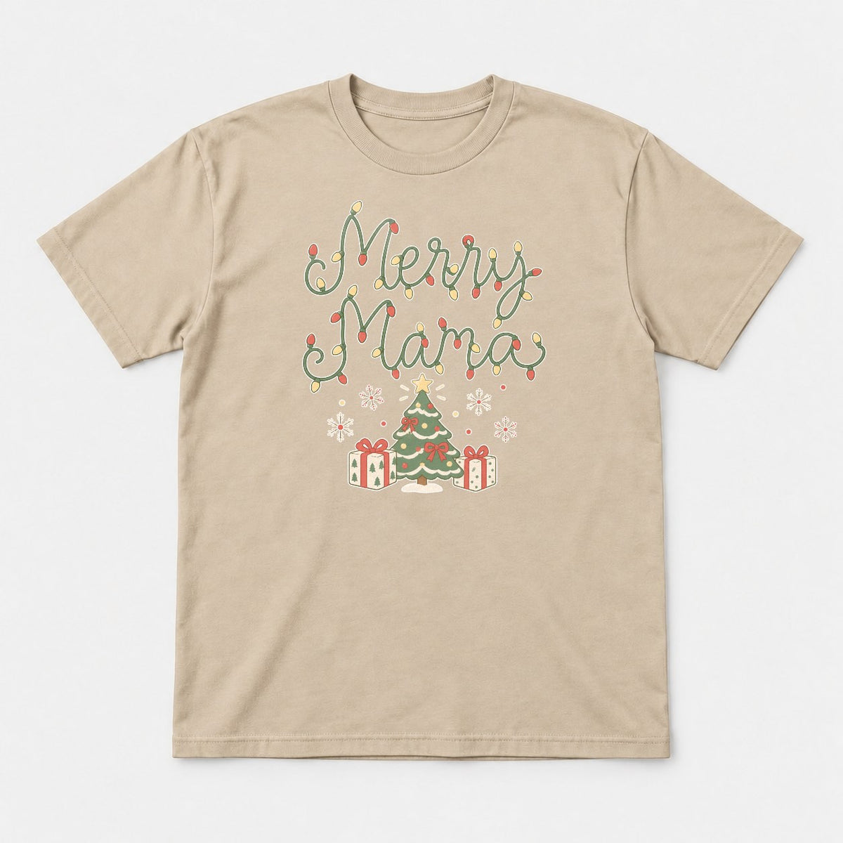Merry Mama Christmas Lights Graphic T-Shirt & Sweatshirt - Tshirt Sand Front