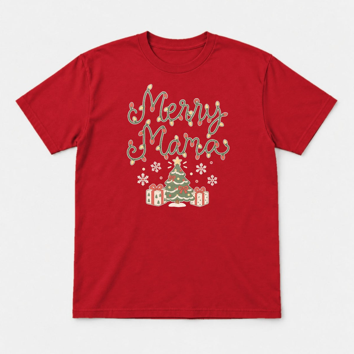 Merry Mama Christmas Lights Graphic T-Shirt & Sweatshirt - Tshirt Red Front