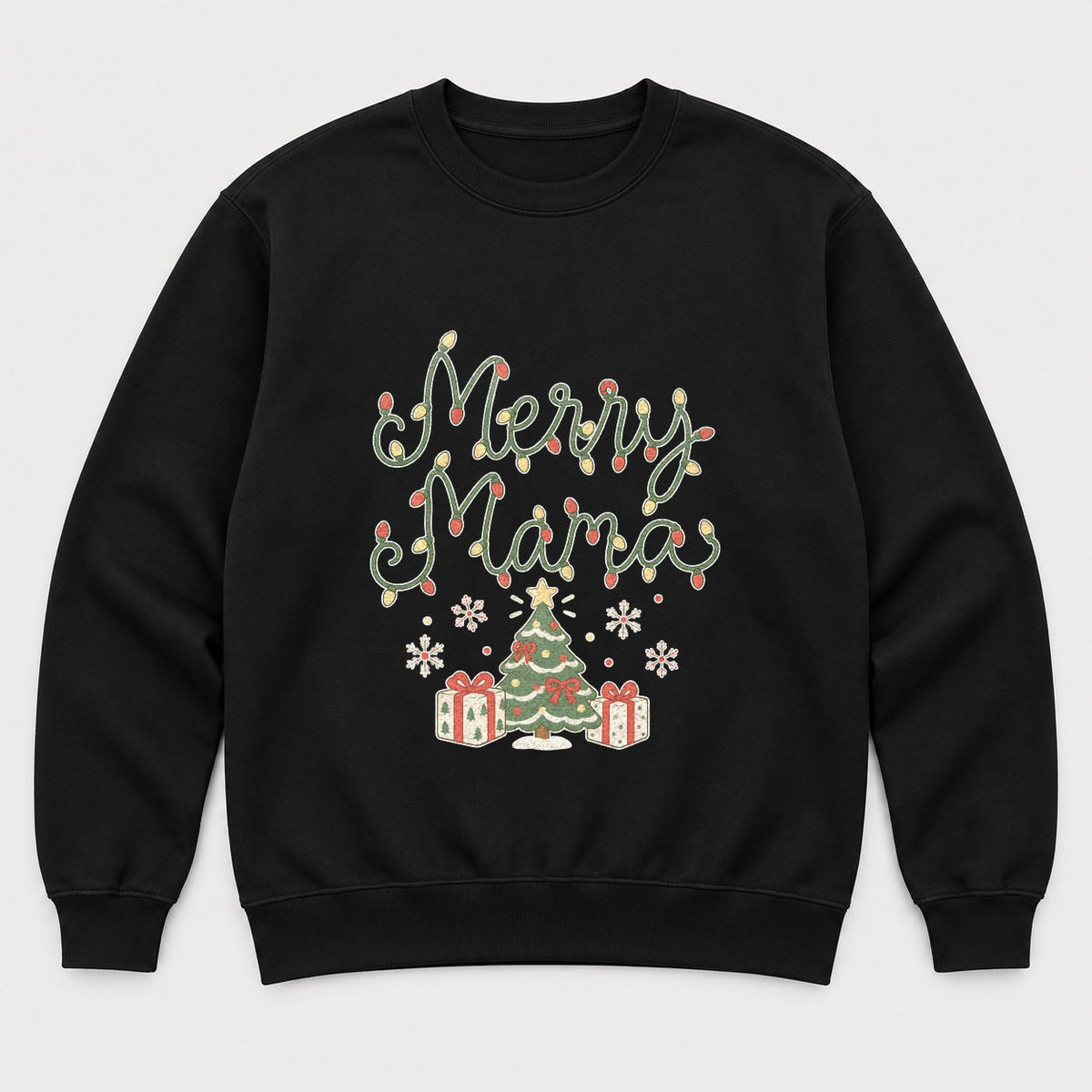 Merry Mama Christmas Lights Graphic T-Shirt & Sweatshirt - Sweatshirt Black Front