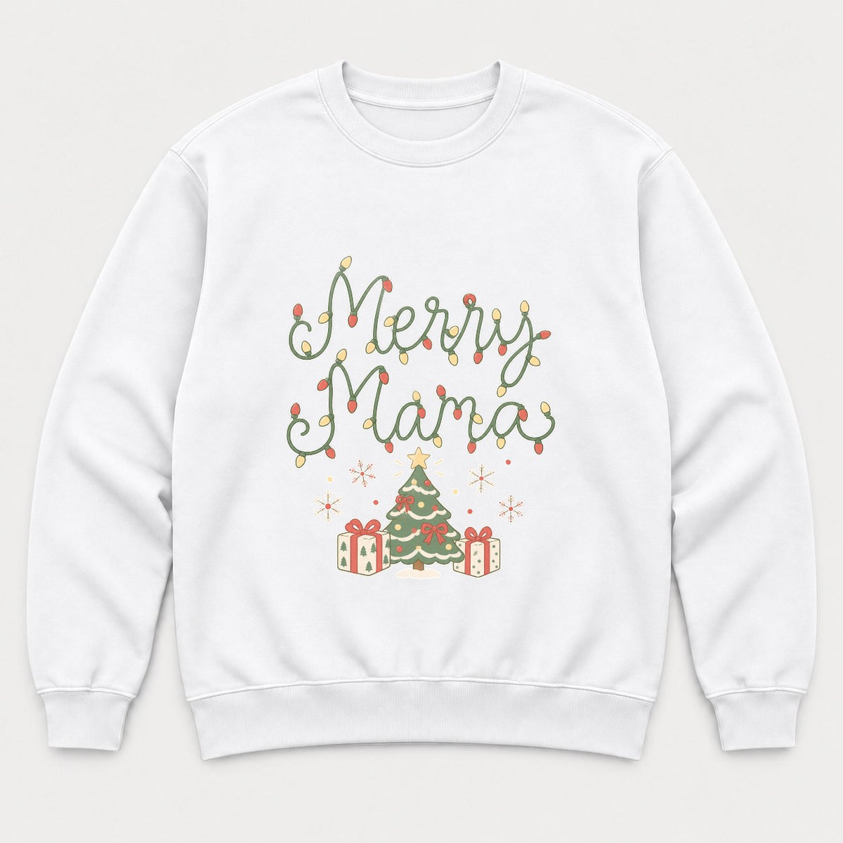 Merry Mama Christmas Lights Graphic T-Shirt & Sweatshirt - Sweatshirt White Front