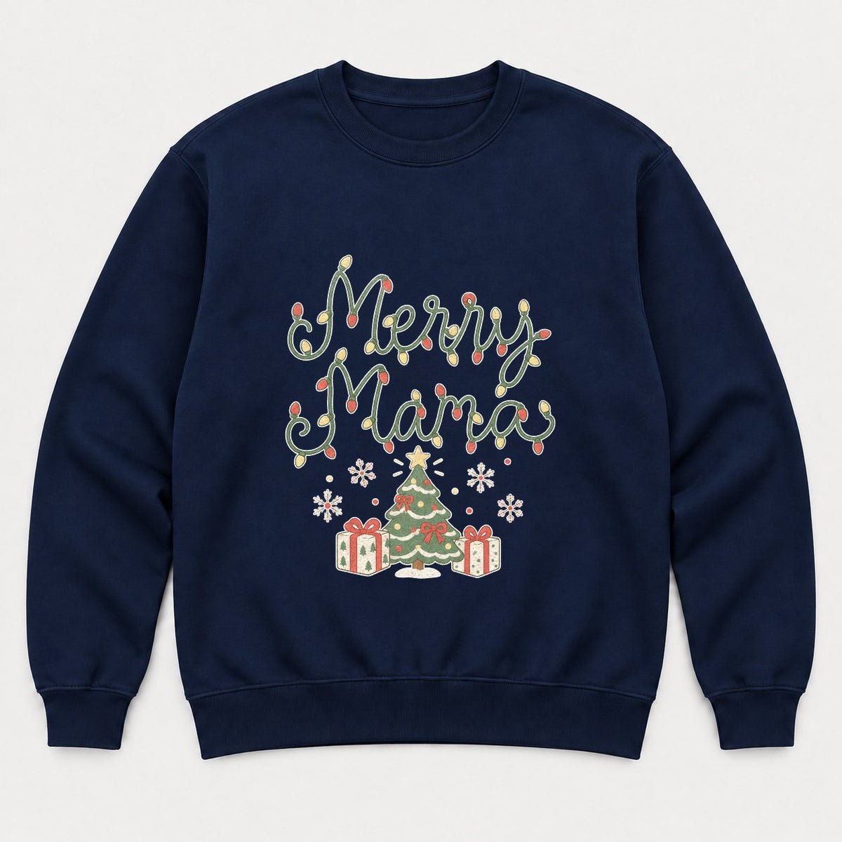 Merry Mama Christmas Lights Graphic T-Shirt & Sweatshirt - Sweatshirt Navy Front
