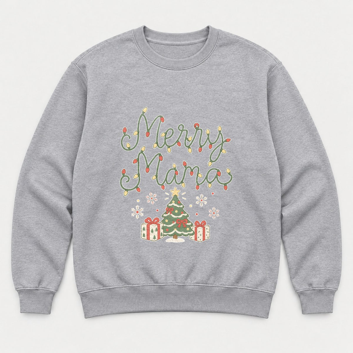 Merry Mama Christmas Lights Graphic T-Shirt & Sweatshirt - Sweatshirt Sport Grey Front
