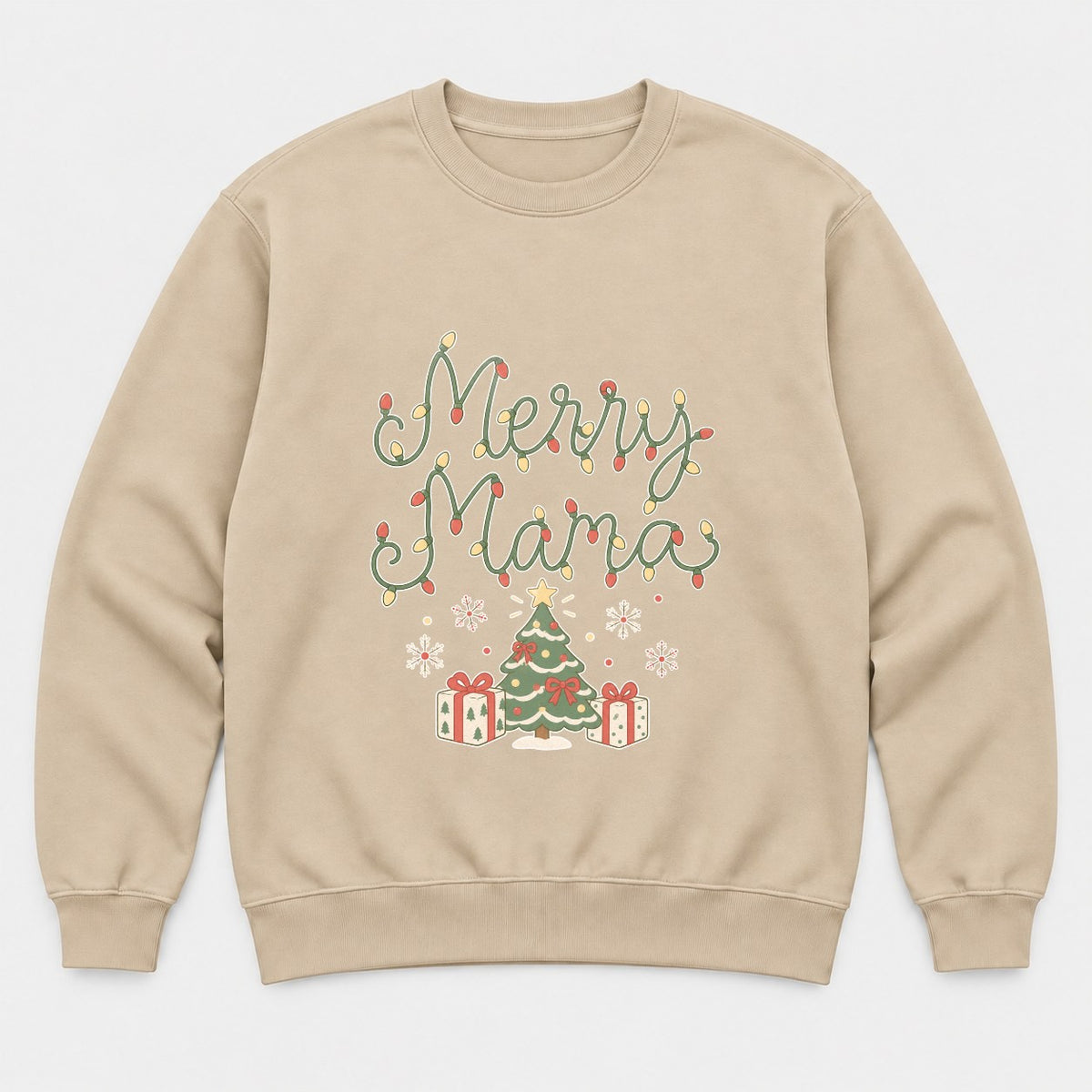 Merry Mama Christmas Lights Graphic T-Shirt & Sweatshirt - Sweatshirt Sand Front